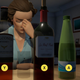 meena struggles with the choice between scotch, red wine, and sparkling water in last stop
